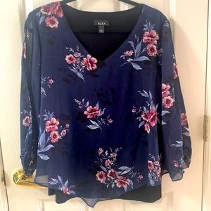 Alyx navy floral over black blouse size Large
